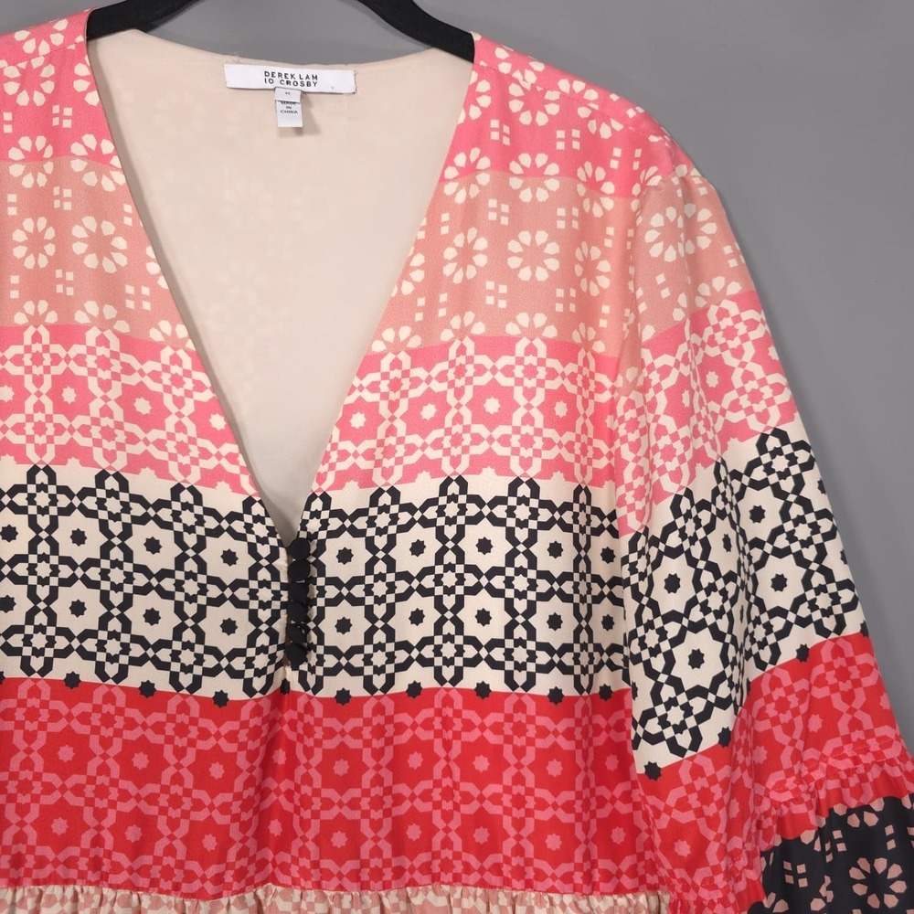 DEREK LAM 10 CROSBY Women's Tunic Dress 12 100% Silk Geometric Print Boho - Picture 8 of 13